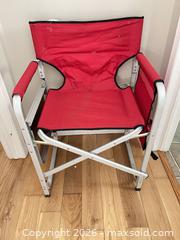 MaxSold Auction: Red Folding Camping Chair with Side Table & Cup Holder - Ajax (Ontario, Canada) SELLER MANAGED Downsizing Online Auction - Poplar Avenue