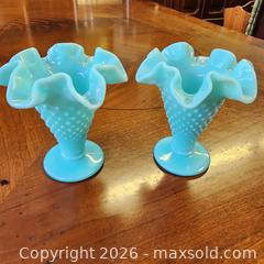 MaxSold Auction: Pair Hobnail Ruffled Vases Aqua Robin's Egg Blue - Leeds And The Thousand Islands (Ontario, Canada) SELLER MANAGED Downsizing Online Auction - Prince Street