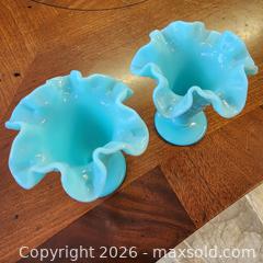 MaxSold Auction: Pair Hobnail Ruffled Vases Aqua Robin's Egg Blue - Leeds And The Thousand Islands (Ontario, Canada) SELLER MANAGED Downsizing Online Auction - Prince Street