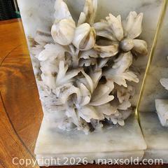 MaxSold Auction: Pair of Carved Floral White/Grey Mottled Stone Bookends - Leeds And The Thousand Islands (Ontario, Canada) SELLER MANAGED Downsizing Online Auction - Prince Street