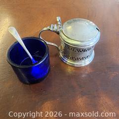 MaxSold Auction: Sterling Silver and cobolt blue, Mustard Pot with Lid, & Sterling silver Spoon - Leeds And The Thousand Islands (Ontario, Canada) SELLER MANAGED Downsizing Online Auction - Prince Street
