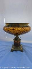 MaxSold Auction: Bombay Amber/Tortoiseshell Glass Compote Bowl with Brass - San Jose (California, USA) SELLER MANAGED Downsizing Online Auction - North 24th Street
