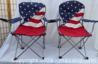 MaxSold Auction: Lot of 2 Folding Camping Chairs with American Flag Design - San Jose (California, USA) SELLER MANAGED Downsizing Online Auction - North 24th Street
