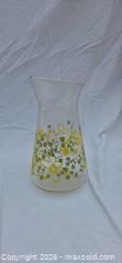 MaxSold Auction: Pyrex Glass Pitcher/Carafe, Yellow & Olive Green Floral Band - San Jose (California, USA) SELLER MANAGED Downsizing Online Auction - North 24th Street
