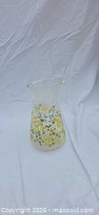 MaxSold Auction: Pyrex Glass Pitcher/Carafe, Yellow & Olive Green Floral Band - San Jose (California, USA) SELLER MANAGED Downsizing Online Auction - North 24th Street