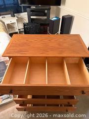 MaxSold Auction: 5-Drawer Oak Veneer Dresser with Compartmentalized Drawers -jh - Maple Ridge (British Columbia, Canada) PARTNER MANAGED Estate Sale Online Auction - 203 Street (STORAGE)