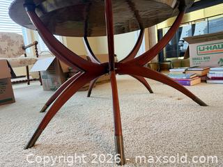 MaxSold Auction: 30" Brass Tray Side Table with Ornate Stamped Top - Victoria (British Columbia, Canada) PARTNER MANAGED Moving Online Auction - Slater Street (CONDO)
