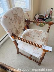 MaxSold Auction: Upholstered Armchair with Barley-Twist Solid Wood Frame - Victoria (British Columbia, Canada) PARTNER MANAGED Moving Online Auction - Slater Street (CONDO)