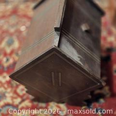 MaxSold Auction: Dark Brown Wooden Box with Handle, Inlaid Stripe & Lock - Wellesley (Massachusetts, USA) PARTNER MANAGED Downsizing Online Auction - Mayo Road
