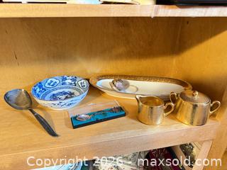 MaxSold Auction: Gold Accented Serving Pieces, Abacus, Flatware & Spoons - Wellesley (Massachusetts, USA) PARTNER MANAGED Downsizing Online Auction - Mayo Road