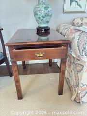 MaxSold Auction: Hickory Chair end table with drawer, solid wood, Federal-style - Wellesley (Massachusetts, USA) PARTNER MANAGED Downsizing Online Auction - Mayo Road