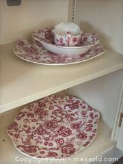 MaxSold Auction: Johnson Bros English Chippendale Red Transferware Dinnerware Set - Wellesley (Massachusetts, USA) PARTNER MANAGED Downsizing Online Auction - Mayo Road