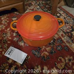 MaxSold Auction: Le Creuset 3-4 Qt Orange Enameled Cast Iron Dutch Oven - Wellesley (Massachusetts, USA) PARTNER MANAGED Downsizing Online Auction - Mayo Road
