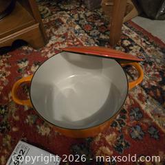 MaxSold Auction: Le Creuset 3-4 Qt Orange Enameled Cast Iron Dutch Oven - Wellesley (Massachusetts, USA) PARTNER MANAGED Downsizing Online Auction - Mayo Road