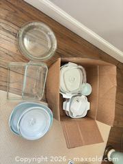 MaxSold Auction: Mixed Baking Dishes: Pyrex Clear, CorningWare Cornflower & Vegetable - Wellesley (Massachusetts, USA) PARTNER MANAGED Downsizing Online Auction - Mayo Road