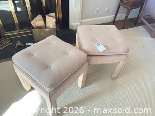 MaxSold Auction: Pair Pink/Blush Woven Fabric Ottomans with Piped Edges - Wellesley (Massachusetts, USA) PARTNER MANAGED Downsizing Online Auction - Mayo Road