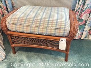 MaxSold Auction: Rattan Wicker Ottoman with Removable Plaid Cushion - Wellesley (Massachusetts, USA) PARTNER MANAGED Downsizing Online Auction - Mayo Road