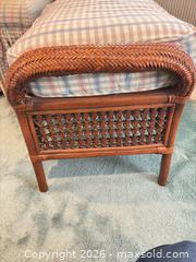 MaxSold Auction: Rattan Wicker Ottoman with Removable Plaid Cushion - Wellesley (Massachusetts, USA) PARTNER MANAGED Downsizing Online Auction - Mayo Road