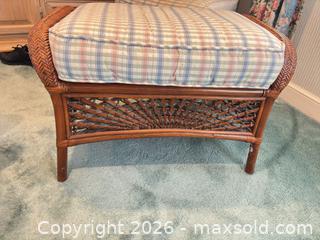 MaxSold Auction: Rattan Wicker Ottoman with Removable Plaid Cushion - Wellesley (Massachusetts, USA) PARTNER MANAGED Downsizing Online Auction - Mayo Road