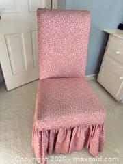 MaxSold Auction: Skirted Slipper / Armless Side Chair in Red Check Fabric - Wellesley (Massachusetts, USA) PARTNER MANAGED Downsizing Online Auction - Mayo Road