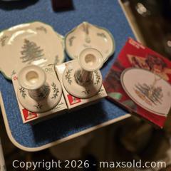 MaxSold Auction: Spode Christmas Tree Tidbit Dish, Serving Plate & Candlestick Pair - Wellesley (Massachusetts, USA) PARTNER MANAGED Downsizing Online Auction - Mayo Road