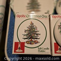 MaxSold Auction: Spode Christmas Tree Tidbit Dish, Serving Plate & Candlestick Pair - Wellesley (Massachusetts, USA) PARTNER MANAGED Downsizing Online Auction - Mayo Road