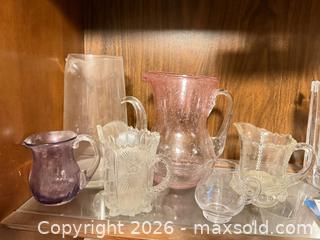 MaxSold Auction: Vintage Mid-Century Glass Pitcher, Creamers, Pink and Purple pitchers - Wellesley (Massachusetts, USA) PARTNER MANAGED Downsizing Online Auction - Mayo Road