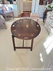 MaxSold Auction: Vintage Solid Wood Butler's Tray Table with Folding Stand - Wellesley (Massachusetts, USA) PARTNER MANAGED Downsizing Online Auction - Mayo Road
