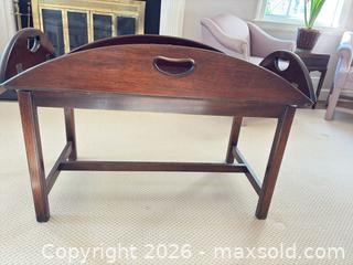 MaxSold Auction: Vintage Solid Wood Butler's Tray Table with Folding Stand - Wellesley (Massachusetts, USA) PARTNER MANAGED Downsizing Online Auction - Mayo Road
