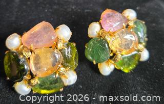 MaxSold Auction: 14k.   585 Stunning Gold Earrings  with tiny gold leaves,  pearls and gemstones.  Jewelry. - Burnaby (British Columbia, Canada) SELLER MANAGED Downsizing Online Auction - Claude Avenue
