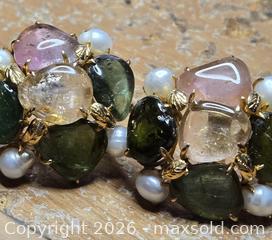 MaxSold Auction: 14k.   585 Stunning Gold Earrings  with tiny gold leaves,  pearls and gemstones.  Jewelry. - Burnaby (British Columbia, Canada) SELLER MANAGED Downsizing Online Auction - Claude Avenue