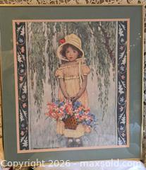 MaxSold Auction: ART - Sweet Girl with flowers.  Print with 3D crochet/embroidery - Burnaby (British Columbia, Canada) SELLER MANAGED Downsizing Online Auction - Claude Avenue