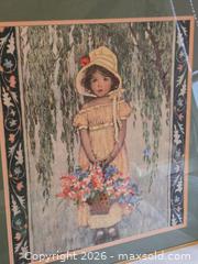 MaxSold Auction: ART - Sweet Girl with flowers.  Print with 3D crochet/embroidery - Burnaby (British Columbia, Canada) SELLER MANAGED Downsizing Online Auction - Claude Avenue