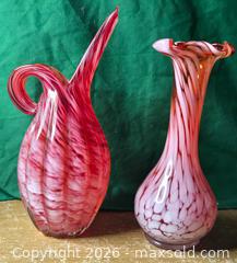 MaxSold Auction: Blown Glass Swirl Red vase and glass art pitcher - Burnaby (British Columbia, Canada) SELLER MANAGED Downsizing Online Auction - Claude Avenue