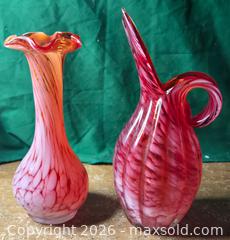 MaxSold Auction: Blown Glass Swirl Red vase and glass art pitcher - Burnaby (British Columbia, Canada) SELLER MANAGED Downsizing Online Auction - Claude Avenue