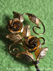 MaxSold Auction: Bond Boyd sterling Floral Brooch with gold. Jewelry. - Burnaby (British Columbia, Canada) SELLER MANAGED Downsizing Online Auction - Claude Avenue