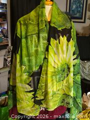 MaxSold Auction: Green Floral Shawl/  Scarf - Burnaby (British Columbia, Canada) SELLER MANAGED Downsizing Online Auction - Claude Avenue