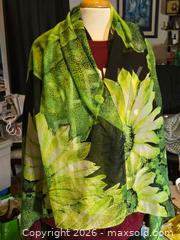MaxSold Auction: Green Floral Shawl/  Scarf - Burnaby (British Columbia, Canada) SELLER MANAGED Downsizing Online Auction - Claude Avenue