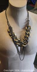 MaxSold Auction: Jewelry - Multiple strand multi size link brass/ gold tone necklace - Burnaby (British Columbia, Canada) SELLER MANAGED Downsizing Online Auction - Claude Avenue