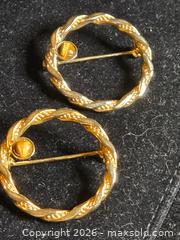 MaxSold Auction: Jewelry.   2 Gold tone Brooches with tiger eye cabuchon - Burnaby (British Columbia, Canada) SELLER MANAGED Downsizing Online Auction - Claude Avenue