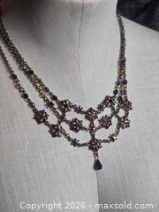 MaxSold Auction: Jewelry.  Bib style/  gothic floral and bejeweled necklace with hanging purple pendant stone - Burnaby (British Columbia, Canada) SELLER MANAGED Downsizing Online Auction - Claude Avenue