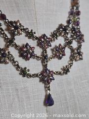 MaxSold Auction: Jewelry.  Bib style/  gothic floral and bejeweled necklace with hanging purple pendant stone - Burnaby (British Columbia, Canada) SELLER MANAGED Downsizing Online Auction - Claude Avenue