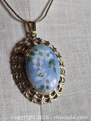 MaxSold Auction: Jewelry. Floral Painted Cabuchon on Gold tone chain - Burnaby (British Columbia, Canada) SELLER MANAGED Downsizing Online Auction - Claude Avenue