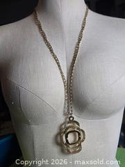 MaxSold Auction: Jewelry.  Gold tone large overlapping squares pendant - Burnaby (British Columbia, Canada) SELLER MANAGED Downsizing Online Auction - Claude Avenue