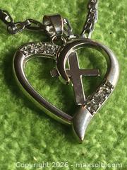 MaxSold Auction: Jewelry.  Silver tone Heart with faux diamond and Cross Pendant Necklace - Burnaby (British Columbia, Canada) SELLER MANAGED Downsizing Online Auction - Claude Avenue