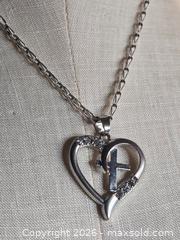 MaxSold Auction: Jewelry.  Silver tone Heart with faux diamond and Cross Pendant Necklace - Burnaby (British Columbia, Canada) SELLER MANAGED Downsizing Online Auction - Claude Avenue