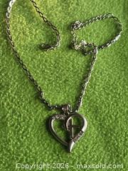 MaxSold Auction: Jewelry.  Silver tone Heart with faux diamond and Cross Pendant Necklace - Burnaby (British Columbia, Canada) SELLER MANAGED Downsizing Online Auction - Claude Avenue