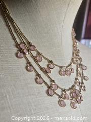 MaxSold Auction: Jewelry.  Triple Strand gold tone necklace with pink pendants.  Lia Sophia - Burnaby (British Columbia, Canada) SELLER MANAGED Downsizing Online Auction - Claude Avenue