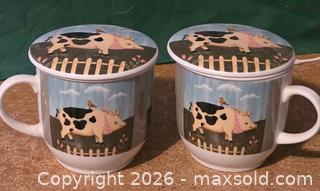 MaxSold Auction: Pair of tea mugs with lids. Pig design - Burnaby (British Columbia, Canada) SELLER MANAGED Downsizing Online Auction - Claude Avenue
