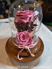 MaxSold Auction: Real Rose in case/  wooden music "box" - Burnaby (British Columbia, Canada) SELLER MANAGED Downsizing Online Auction - Claude Avenue